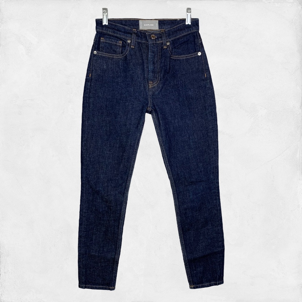 Everlane ankle jeans 25 high waist skinny dark wash dressy organic cotton EUC